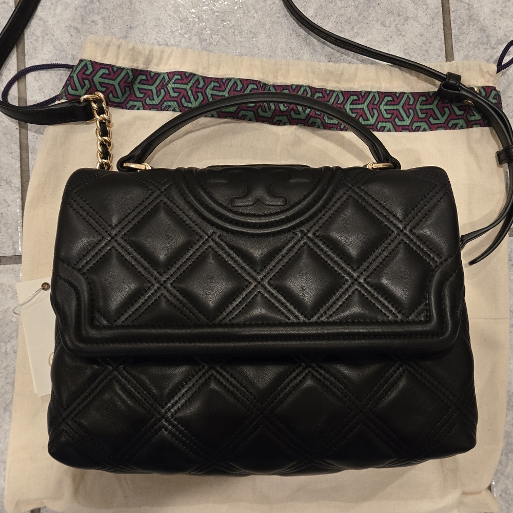 Tory Burch Women's Fleming Soft Top Handle Satchel - Black nwt